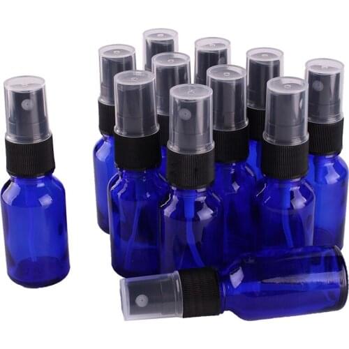 12pcs 15ml Cobalt Blue Glass Spray Bottle w/ Black Fine Mist Sprayer essential oil bottles empty cosmetic containers