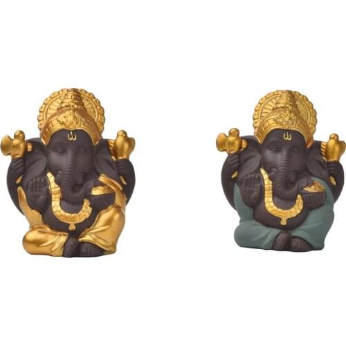 2pcs Crafts Ganesha Statue Elephant God Figurine Ornaments for Desktop Shelf