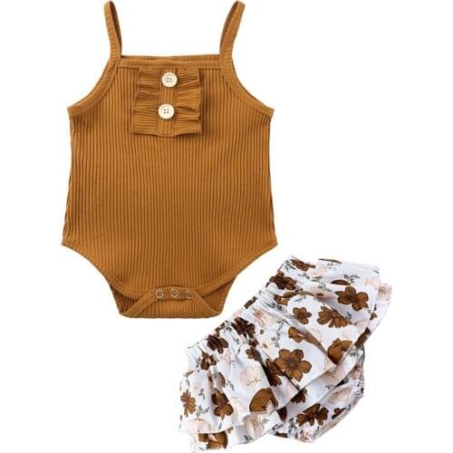 2021 Kids Tales Summer Newborn Baby Set 2pcs Romper+Skirt Bloomer Ribbed Buttoned Print Floral Toddler Boys Girl Suit Kid Outfit