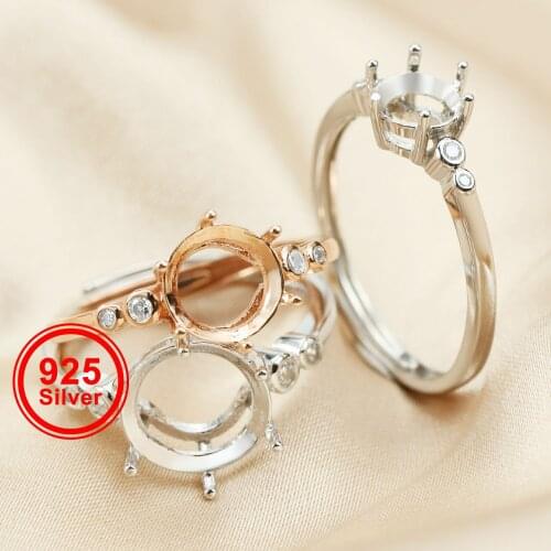 4-15MM Round Prong Bezel Rose Gold Plated Solid 925 Sterling Silver Adjustable Ring Settings for Gemstone DIY Supplies 1210053