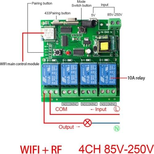 4 Way DIY eWelink Smart WIFI Relay Module Remote Control 85V-250V For Household Circuit Switches