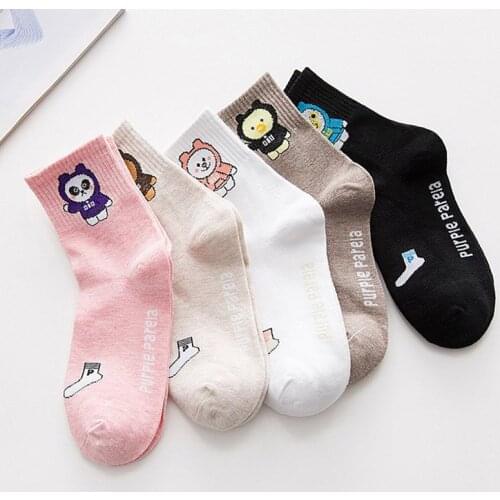 5 Pair/ Lot Autumn And Winter Cartoon Bear Ladies Tube Cotton Socks Female Animal Cute Socks