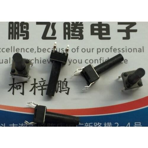 50PCS/lot Made in China original tact switch 6*6*16 in-line 4-pin button micro-action high temperature resistant long handle