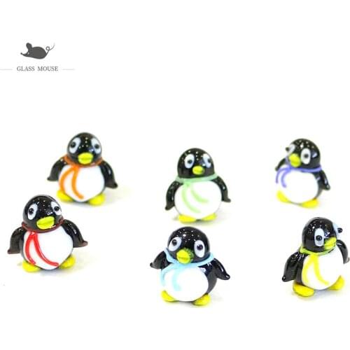 6pcs Custom Colorful Handmade Glass Penguin Miniature Figurine Cute Tiny Cartoon Animal Ornaments Fairy Garden Decor Accessories