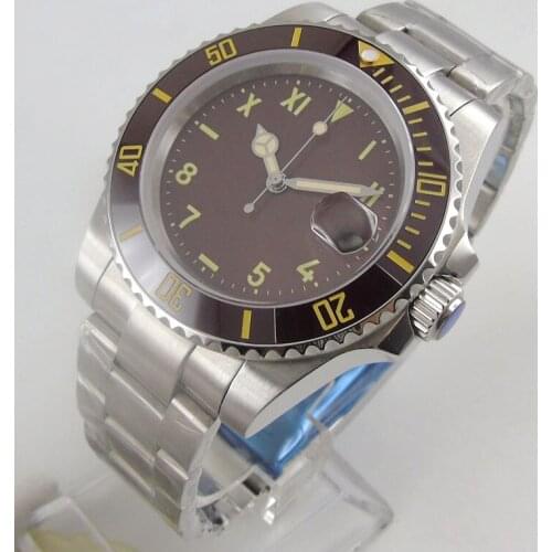 Automatic Men Watch 40mm Sapphire Glass Red Nologo Dial Mental Strap Rotating Bezel