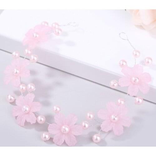 White Red Pink Black Flower Pearl Garland Bridal Tiara Pageant Women Wedding Hair Accessories Headpiece Headband Hair Jewelry