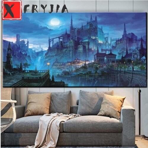 Large DIY Diamond Painting puzzle Full Square Round Painting fantasy Night Castle Cross Stitch Rhinestone Mosaic Gift home decor