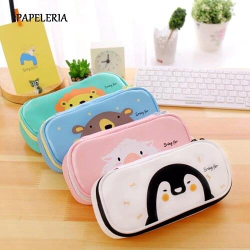 Big Leather Student Pencil Case School Pencil Case for Boy Girl Stationery Supplies Kawaii Animal Multifunction Pencil Bag Box