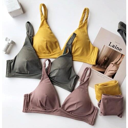 Wriufred Simple Comfortable Cotton Wire Free Underwear Set Women Triangle Cup Push Up Bralette Set Sleepwear Seamless Bra Sets