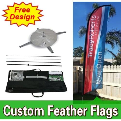 Double sided feather flags banners with cross base, cheap custom, free design free shipping, flutter flags banners