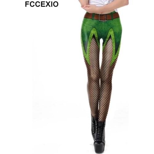 FCCEXIO New Style Saint Patricks Day Leggings Sexy Lace Printed Leggins Spring Elastic Workout Pants Female Fitness Leggin