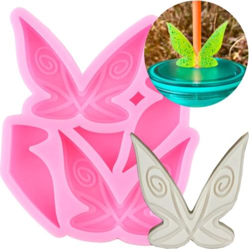 Fairy Angel Wings Straw Topper Silicone Mold Chocolate Candy Fondant Cake Decorating Tools DIY Craft Keychain Epoxy Resin Molds