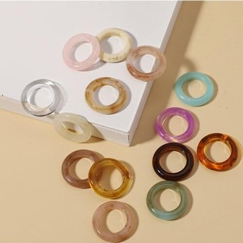 New Fashion Transparent Acrylic Round Ring Minimalist Resin Geometric Rings Women Colorful Marble Pattern Vintage Jewelry Gifts