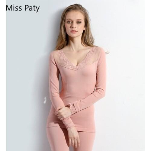 2 Pcs Lace long sleeve johns cotton clothes for winter womens warm thermal shirt underwear set slim soft thick seamless shape