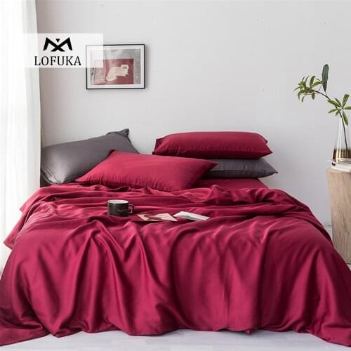 Lofuka Luxury Women Wine Red 100% Silk Bedding Set Beauty Silk Queen King Bed Sets Duvet Cover Flat Sheet Pillowcase Bed Linen