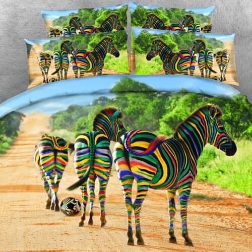 Royal Linen Source Brand 4 PCS PER SET Colored Zebras playing with ball Animal bed set 3d Bed Cover with Bed sheet