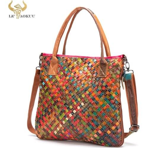 Colorful Thick Leather Famous Luxury Ladies Patchwork Large Shopper Purse Handbag Shoulder bag Women Design Female Tote bag 889