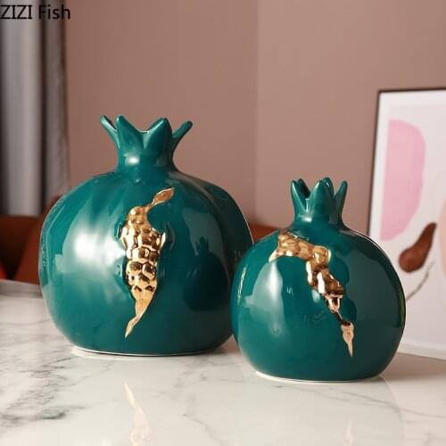 Creative Dark Green Ceramics Pomegranate Vase Flower Arrangement Desktop Bookcase Ornament Ceramic Hydroponic Flowers Vases Home