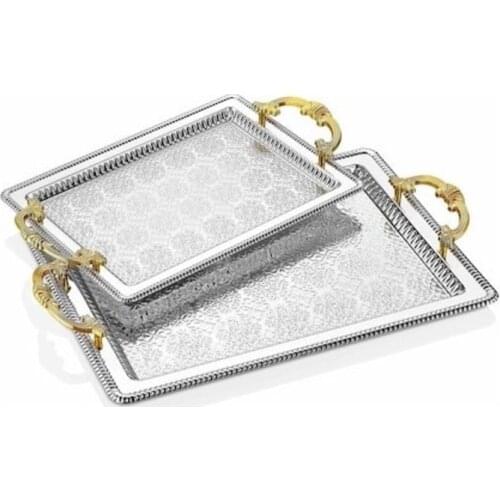 Diver Set of 2 Rectangle Silver 3color Wedding Engagement Special Day Tray Embossed Decor Free Fast Shipping From Turkey