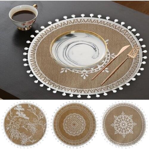 Nordic Style Hand-woven Bowl Mats Cotton Linen Placemat Cup Mat Tassels Non-slip Insulation Bowl Coaster Home Decor 39cm