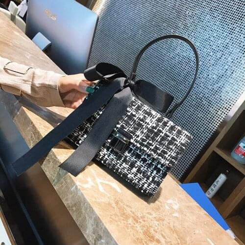 2021 autumn and winter new trendy woolen plaid silk scarf temperament lady versatile one-shoulder messenger ladies handbag