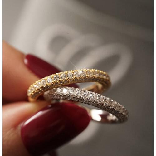 Original design three-sided three-dimensional precision diamond ring light luxury noble charm womens silver jewelry