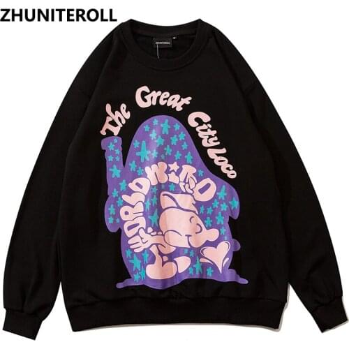 Autumn Harajuku 2021 Men Sweatshirt Cartoon Letter Print Hip Hop Pullover Cotton Fashion Casual Black Hoodie Streetwear Clothing