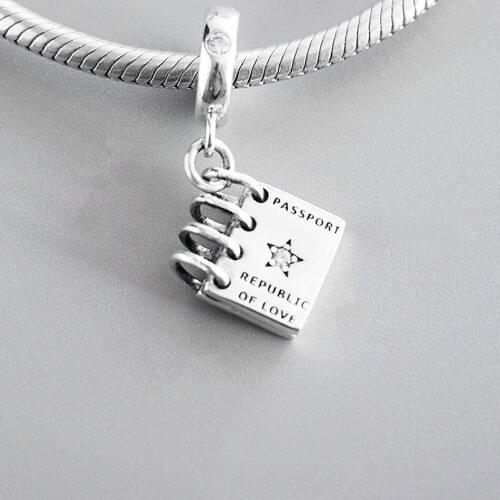 Authentic S925 Silver Charm Passport Republic of Love Dangle Charm fit Lady Bracelet Bangle DIY Jewelry