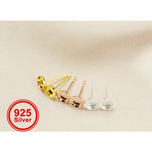 5MM Round Bezel Studs Earrings Settings Solid 925 Sterling Silver for Cabochon Gemstone Resin DIY Supplies 1702228