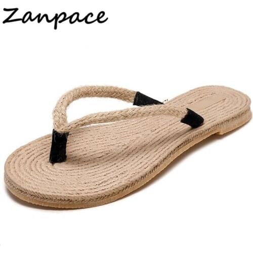Summer Hemp Slippers Women Home Beach Flip Flops 2019 Outside Comfortable Flat Slippers Women Shoes Slides Non-slip Slippers