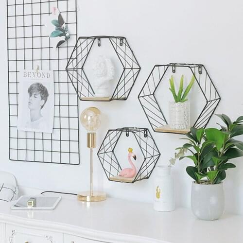 Nordic Iron Hexagonal Grid Wall Shelf Combination Hanging Geometric Figure Decoration May Home Decoration Shelf 22x20cm/29x25cm