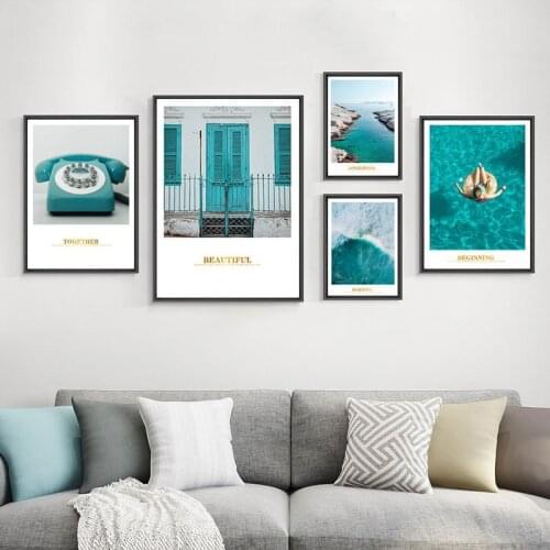 Nordic Blue Sea View Picture Decor Canvas Painting Aesthetic Room Art Background Wall Bedroom Living Room Decor Printing Poster