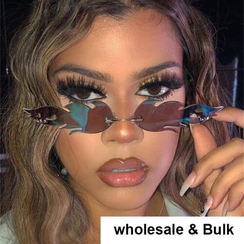 Wholesale Fashion Fire Flame Sunglasses Women Men Designer Rimless Eyewear Luxury Mirror Narrow Sun glasses Bulk Shades UV400