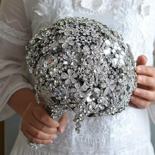 Rhinestones Bride Bouquet Gray Flowers Wedding Bridal Holding Bouquet Luxury Marriage Bouquet Fast Delivery