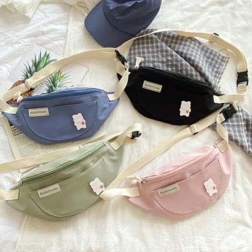 2021 Women Crossbody Belt Bag Canvas Waist Bags Cute Brooch Decor Small Fanny Packs Ladies Multi-Pockets Chest Bag Phone Purses