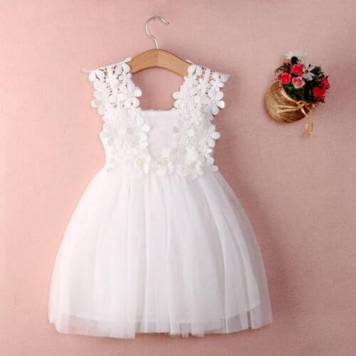 New 2-7Y Baby Girl Princess Lace Tulle Flower Fancy Backless Gown Formal Party Dress Childrens Clothing Girls Casual Dresses