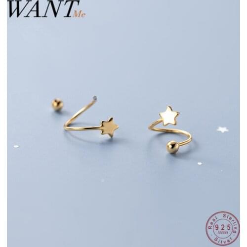 WANTME Real 925 Sterling Silver Sweet Romantic Rotating Star Stud Earrings for Women Unique Personality Charming Party Jewelry