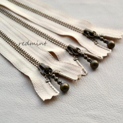 YKK Zipper Case and Bag No. 3 Ancient Copper Hemp Raw Water Drip Head Closed Tail Leather Metal Copper Pull 10/Bag