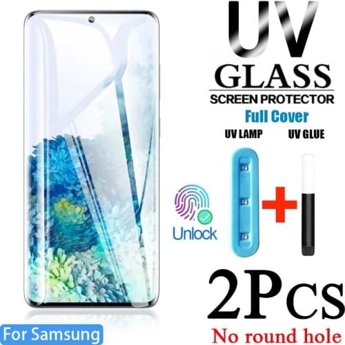 UV Full Cover Tempered Glass For Samsung Galaxy S10 S21 Plus Ultra S8 S9 S20 Screen Protector 4G 5G For Samsung Note 20 10 9 8 E