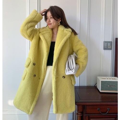 Teddy style bear women coat winter Medium parka real fur jacket thick warm turn-down collar female solid coats