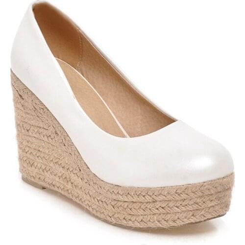 Ultra Extremely High Wedges Heels Shoes Women Pink White Blue Round Toe Platform Pumps Espadrilles Shoes Brand Designer Footwear