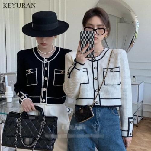 Runway Cardigan Womens 2021 Spring Autumn Korean Fashion O-neck Long Sleeve Knitted Sweater Outwear Mujer Elegant Chic Tops