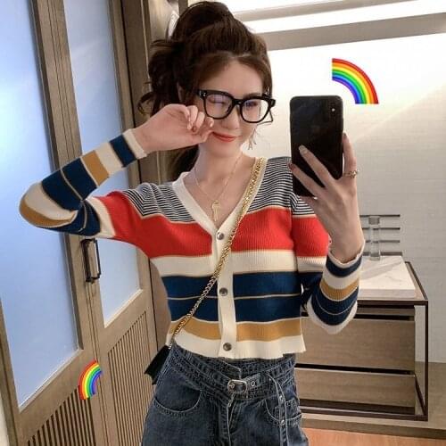 Woman Sweaters Cardigan Knitwear Womens Cardigan Rainbow Coat Spring-Summer Top Sueters De Mujer