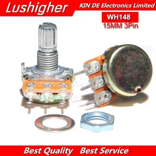 5PCS 20K Ohm WH148 B20K 3pin Potentiometer 15mm Shaft With Nuts And Washers