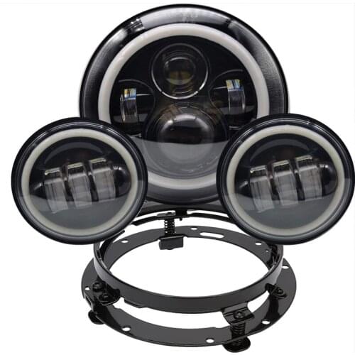 7 Inch LED Headlight with Halo DRL 4-1/2 Passing Lamps Fog Lights Motorcycle Headlamp for Harley Electra Glide Road King Touring