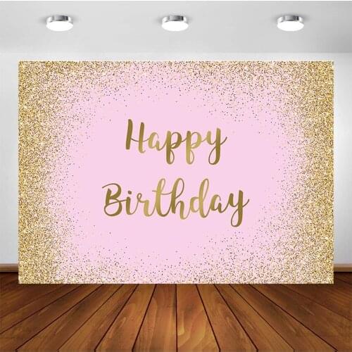 Glitter Golden Pink Photography Backgrounds Girls Women Gold Birthday Party Banner Customize Backdrop Adult Birthday Decorations