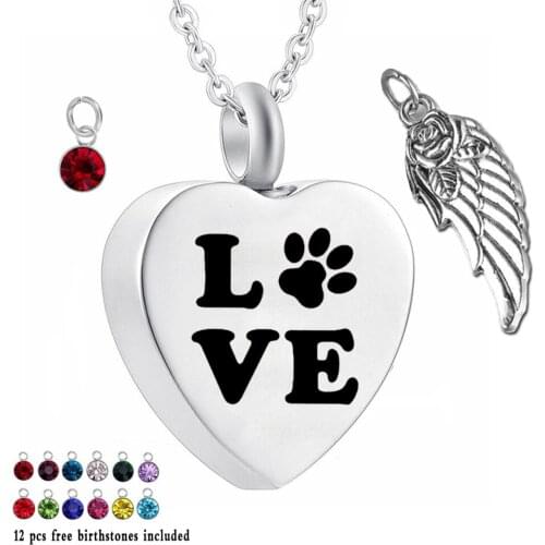 'Love'12 Piece Birthstone Crystal Urn Necklace Heart Memorial Keepsake Pendant Holder Ash Cremation Jewelry for Ashes