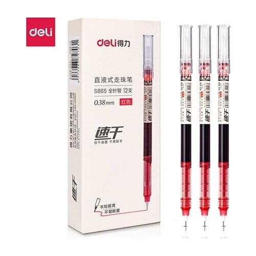 Deli s865 straight liquid ball pen 0.38mm full needle tube Student office gel pen signature pen full needle water pen school