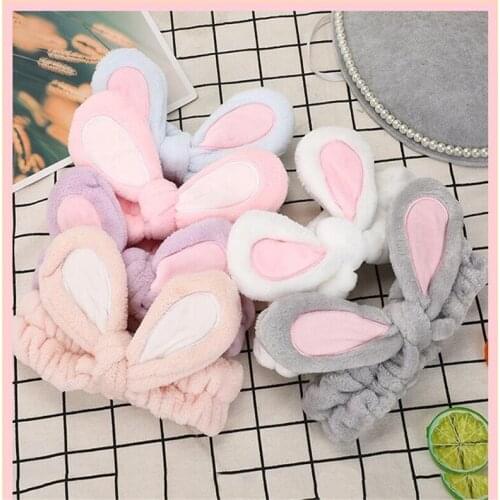 Plush Yoga Hairband Bunny Ears Bow Headdress Wash Face Make Up Headwear Lovely Girl Stretch Hair Band Yoga Accessories