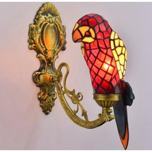 European colored glass retro mirror headlamp American garden bedside wall lamp aisle Red Parrot glass wall lamp